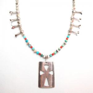 Cippy CrazyHorse Old Multi Bead Necklace w/Cut Out Cross Fob
